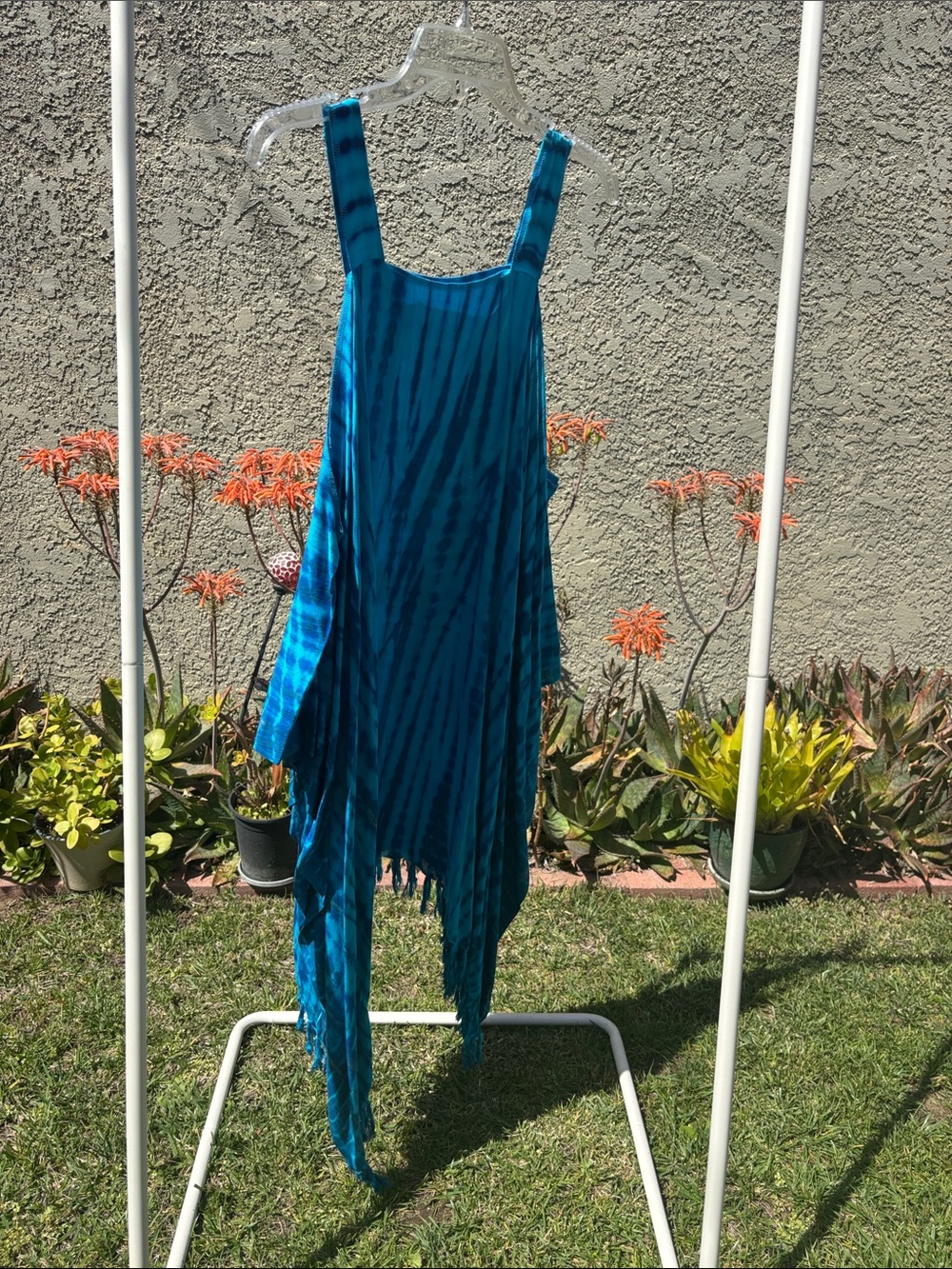 Blue Tie-Dye Handkerchief Hem Tank Beach Coverup Dress